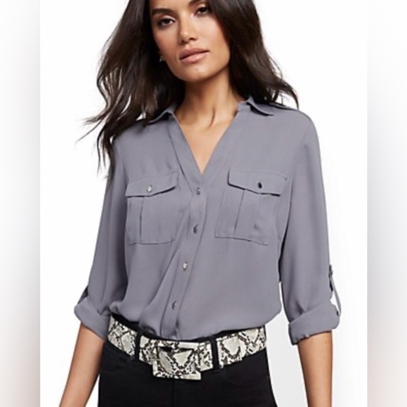 New York & Company Tops - NWOT Roll-Tab Utility Shirt in Carlson Grey Size Medium